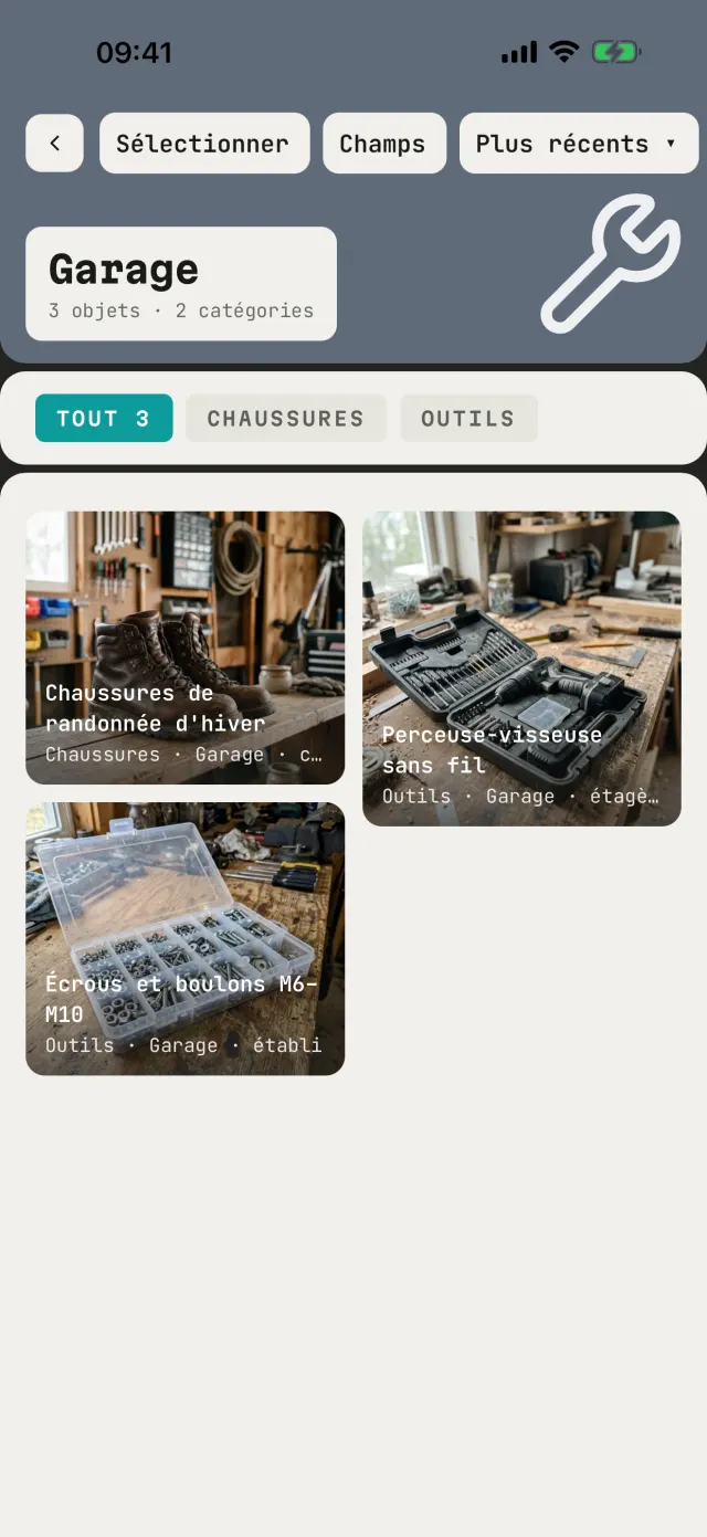 Le catalogue « Garage » : chaussures, visseuse et boulons
